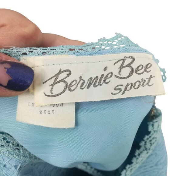 Vintage Bernie Bee Sport 70s Blue Lace Formal Party Dress Set Cape Size 14 M - Picture 4 of 16